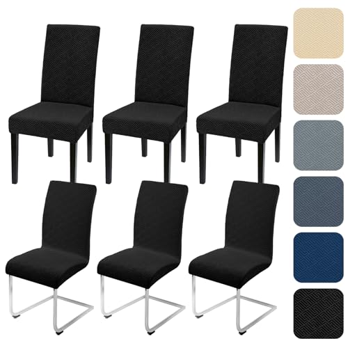 Alishomtll Stretch Stuhlhussen 6er Set Universal Stuhlbezug für Schwingstühle Jacquard Esszimmerstühle Bezug Waschbar Abnehmbar Stühle Schutz für Küche Bankett Hochzeit Party (Schwarz, 6pcs) von Alishomtll