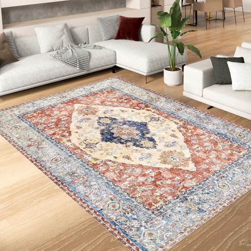 Alishomtll Teppich Wohnzimmer Schlafzimmer Waschbar Kurzflor Anti-Rutsch TPR Unterseite Langlebig Robuster Polyester Teppich Rechteckig Pflegeleicht, Vintage 140x220 cm von Alishomtll