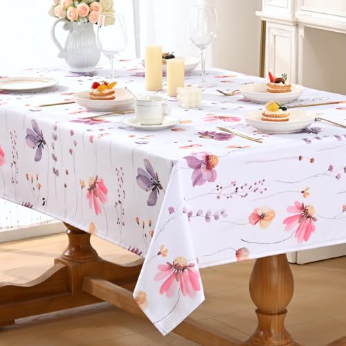 Alishomtll Tinte Blumen Tischdecke, Frühling und Sommer Garten Tischtuch, Outdoor Wasserdicht Abwaschbar Tischdecken, Küche Wohnzimmer Polyester Tischwäsche, Picknick Party Dekoration 130x220cm von Alishomtll