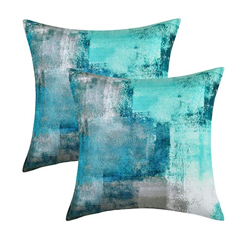 Alishomtll Türkis Grau Kissenbezug 40x40 cm, 2er Set Kissenhülle Weiche Dekorative Kissenbezüge Set Couchkissen Bezug Abstrakt Kissenbezug für Sofa Schlafzimmer, 16x16 Inch von Alishomtll