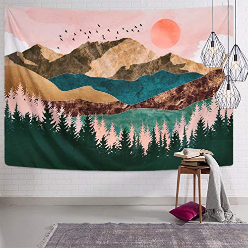 Alishomtll Wandteppich Wald Baum Berge Tapisserie Tuch Sonnenuntergang Wandtuch Wandbehang Landschaft Sonne Dekoration für Schlafzimmer (210X150 cm) von Alishomtll