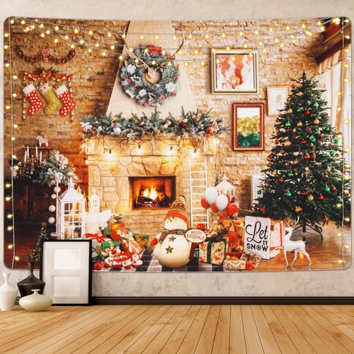 Alishomtll Wandteppich Weihnachten Wandtuch Wandbehang Aesthetic Weihnachtsbaum Kamin Geschenke Tapisserie Zuhause Weihnachtsdeko Wanddeko für Schlafzimmer Wohnzimmer Wohnheim 210x150cm von Alishomtll