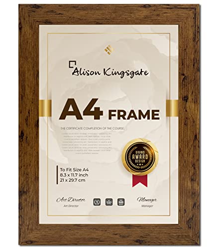 Alison Kingsgate Rustikaler A4-Rahmen mit transparenter Plexiglasfront und Wandhaken, rustikaler A4-Bilderrahmen, 29,7 x 21 cm von Alison Kingsgate