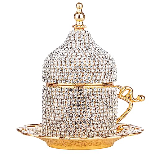 Alisveristime (1 Stück Türkisch Griechisch Arabisch Kaffee Espresso Tasse Untertasse (Kristalldesign) (Crystal Gold Lale) von Alisveristime