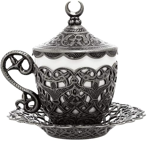 Alisveristime (1 Stück türkische Kaffeetasse – traditionelles Design mit Halbmond-Motiv, Porzellantasse und Untertasse für türkischen, griechischen, arabischen Kaffee und Espresso (Gelincik) (schwarz) von Alisveristime