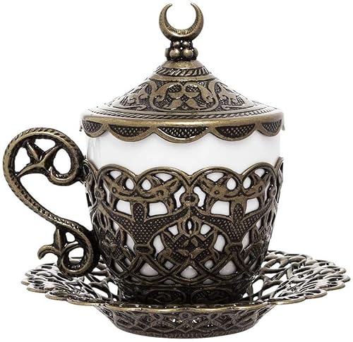 Alisveristime (1 Stück türkische Kaffeetasse – traditionelles Design mit Halbmond-Motiv, Porzellantasse und Untertasse für türkischen, griechischen, arabischen Kaffee und Espresso (Gelincik) von Alisveristime