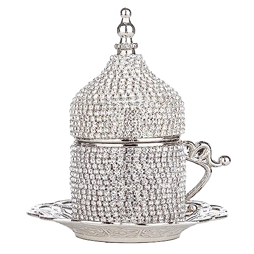 Alisveristime Türkisches Kaffeetassen-Set – authentische türkische, griechisch-arabische Kaffee-Espressotasse mit Untertasse (verbessern Sie jetzt Ihr Kaffee-Erlebnis!) (Kristalldesign) (Silber) von Alisveristime