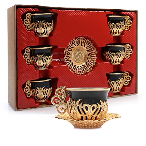 Alisveristime 12-teiliges türkisch-griechisch-arabisches Kaffee-Espressotassen-Untertassen-Set aus Porzellan (Schwarzgold) von Alisveristime