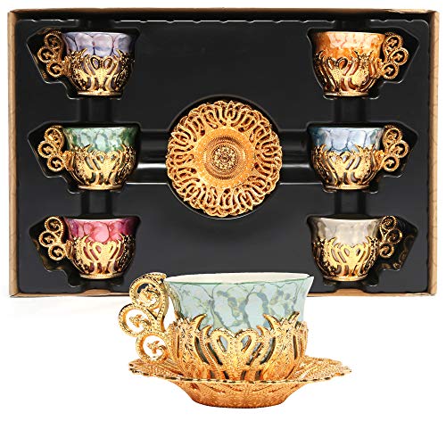 Alisveristime 12-teiliges türkisches griechisches arabisches Kaffee-Espressotassen-Set aus Porzellan (Gold) von Alisveristime