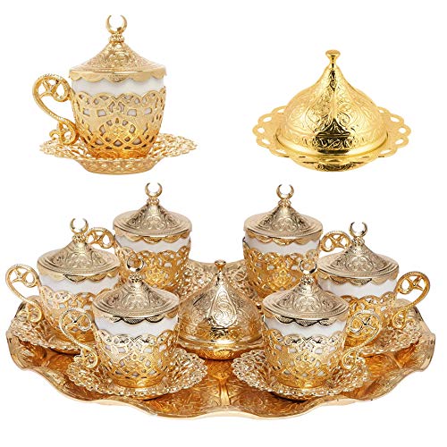 Alisveristime, Porzellan, 27-teiliges türkisch-griechisch-arabischer Kaffee-Espressotassen-Set (Gelincik) (Gold) von Alisveristime