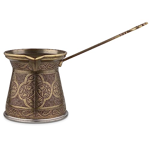 Alisveristime Authentische türkische Kaffeekanne, handgefertigt, Cezve/Ibrik, 10,2 cm breit, 10,2 cm hoch, 575 ml, verbessern Sie jetzt Ihr Kaffee-Erlebnis. (6 Tassen) (Antikgrün) von Alisveristime