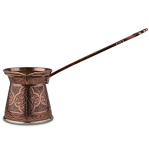 Alisveristime Authentische türkische Kaffeekanne, handgefertigt, Cezve/Ibrik, 7,5 cm breit, 7,5 cm hoch, 287,5 ml, verbessern Sie Ihr Kaffee-Erlebnis. (3 Tassen) (Antikbraun) von Alisveristime