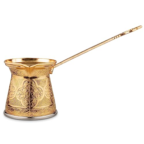 Alisveristime Authentische türkische Kaffeekanne, handgefertigt, Cezve/Ibrik, 8,9 cm breit, 8,9 cm hoch, 384 ml, verbessern Sie jetzt Ihr Kaffee-Erlebnis. (4 Tassen) (Gold) von Alisveristime
