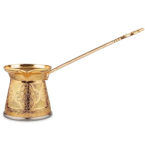 Alisveristime Authentische türkische Kaffeekanne, handgefertigt, Cezve/Ibrik, mehrere Größen und Farben erhältlich, verbessern Sie Ihr Kaffeeerlebnis jetzt! (Gold, 2 Tassen) von Alisveristime