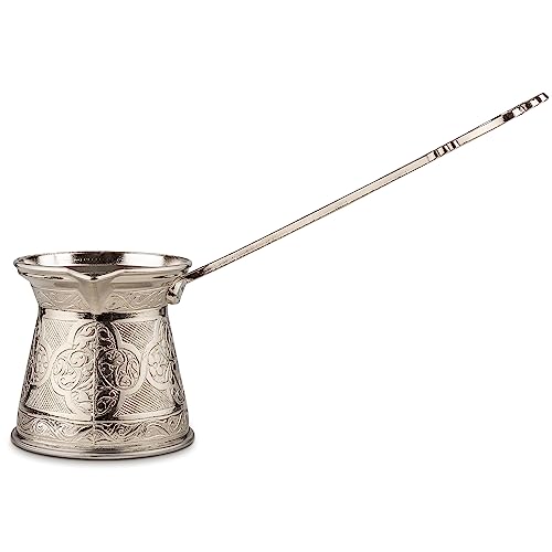 Alisveristime Authentische türkische Kaffeekanne, handgefertigt, Cezve/Ibrik, mehrere Größen und Farben erhältlich, verbessern Sie Ihr Kaffeeerlebnis jetzt! (Silber, 1 Tasse) von Alisveristime
