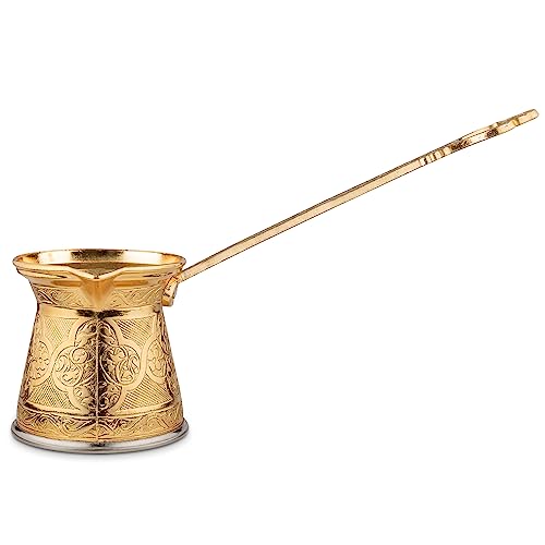 Alisveristime Authentische türkische Kaffeekanne, handgefertigt, Cezve/Ibrik, mehrere Größen und Farben erhältlich, verbessern Sie jetzt Ihr Kaffee-Erlebnis. (Gold, 1 Tasse) von Alisveristime
