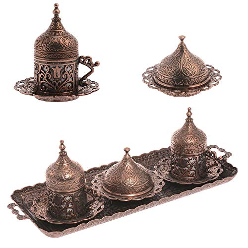 Alisveristime Authentisches türkisches Kaffeetassen-Set: Zamak & Porzellan, Tulpenmotive (2er-Set) (Lale) (Kupfer) von Alisveristime