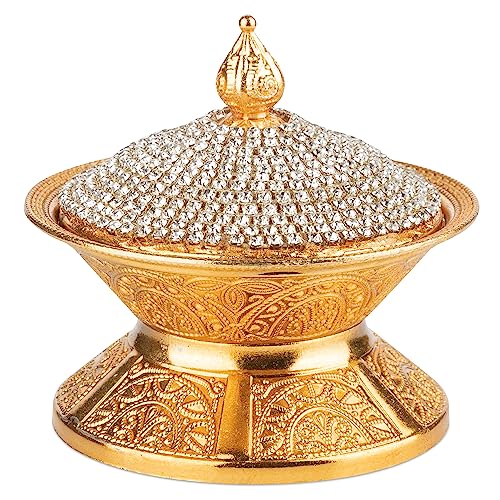 Alisveristime Beschichtete handgefertigte Messing-Schale für Zucker, Schokolade, Süßigkeiten, Servierschale mit Deckel (Crystal Telka) (Gold) von Alisveristime