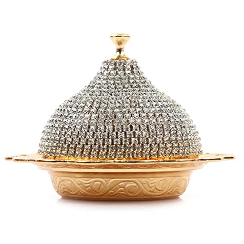 Alisveristime Beschichtete handgefertigte Messing-Schale für Zucker, Schokolade, Süßigkeiten, Servierschale mit Deckel (Kristall) (Gold) von Alisveristime