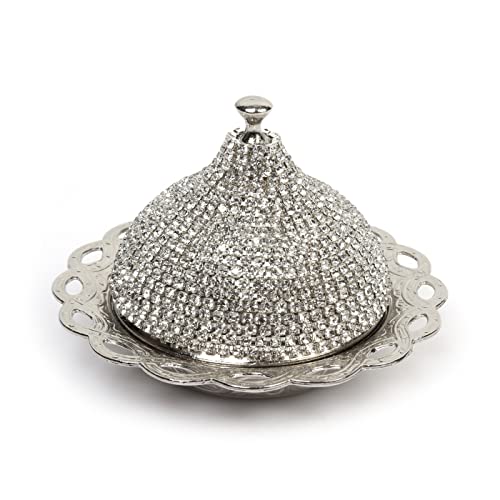Alisveristime Beschichtete handgefertigte Messing-Schale für Zucker, Schokolade, Süßigkeiten, Servierschale mit Deckel (Kristall) (Silber) von Alisveristime