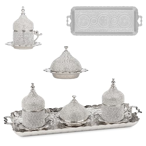 Alisveristime Ottoman Türkisch Griechisch Arabisch Espresso Kaffeetassen mit Untertasse und Deckel (Kristallset) (2er-Set) (Silber) von Alisveristime