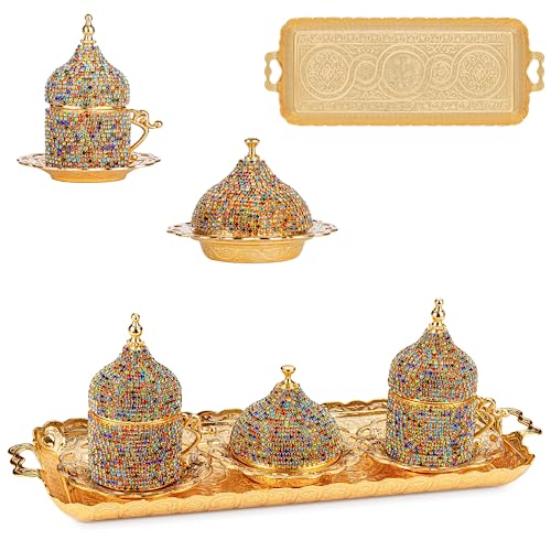 Alisveristime Ottoman Türkisch Griechisch Arabisch Espresso Kaffeetassen mit Untertasse und Deckel (Kristallset) (2er-Set) (Mix) von Alisveristime