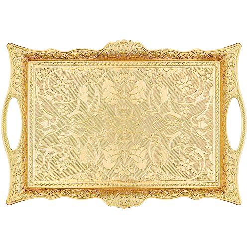 Alisveristime Ottoman Türkisches Zamak Serviertablett mit traditionellen Motiven, ideal für Kaffee und Tee - Tablett für sechs Personen (36,8 x 25,0 cm) (Gold) von Alisveristime