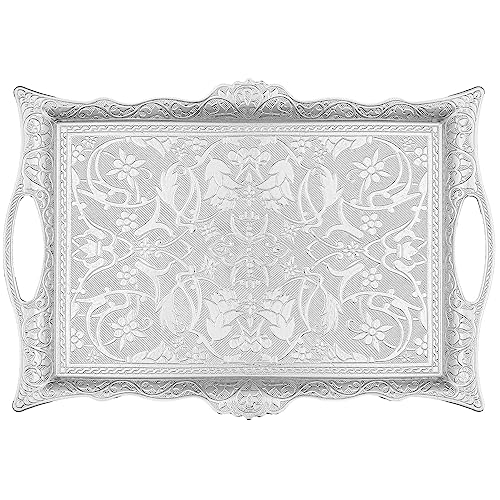 Alisveristime Ottoman Türkisches Zamak Serviertablett mit traditionellen Motiven, ideal für Kaffee und Tee, Tablett für sechs Personen (36,8 x 25,0 cm) (Silber) von Alisveristime