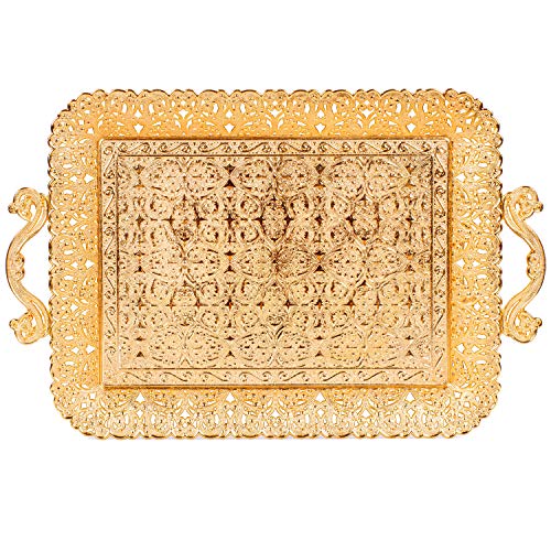 Alisveristime Serviertablett aus Zamak mit authentischem türkischem Blumenmuster, für Kaffee und Tee, 41,9 x 28 cm, goldfarben von Alisveristime