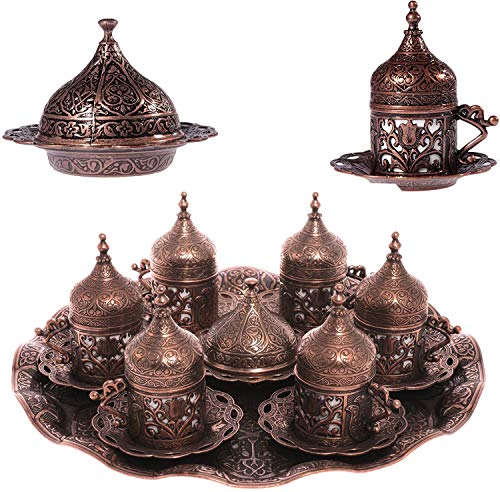 Alisveristime Türkische Espresso-Kaffeetassen mit Untertasse, Deckel, traditionelles osmanisches Tulpenmotiv (mehrere Farbvarianten) (Lale) (Kupfer), 6-teiliges Set von Alisveristime