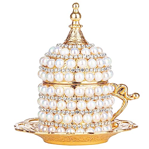 Alisveristime Türkische Kaffeetasse – authentische türkische, griechisch-arabische Kaffee-Espressotasse mit Untertasse (Perlen-Design) (Gold) (100 ml) von Alisveristime
