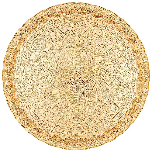 Alisveristime Türkisches Ottoman-Tablett für Kaffee und Tee, 30 cm, gewelltes Zamak-Tablett mit traditionellen Motiven, erhältlich in fünf Farbvarianten (Gold) von Alisveristime