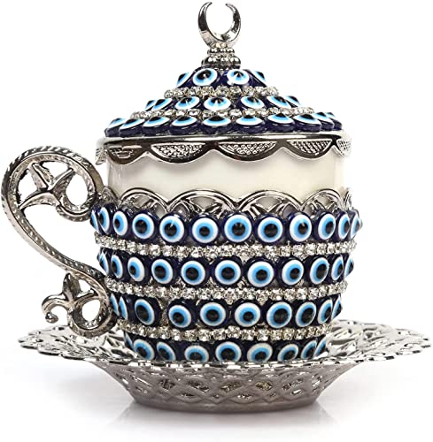 Alisveristime Türkisches Kaffeetassen-Set – authentische türkische, griechisch-arabische Kaffee-Espressotasse mit Untertasse (verbessern Sie Ihr Kaffee-Erlebnis jetzt!) (Evil Eye Gelincik-Design) von Alisveristime