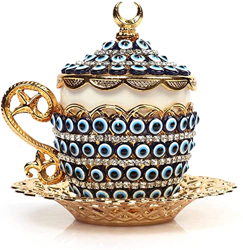 Alisveristime Türkisches Kaffeetassen-Set – authentische türkische, griechisch-arabische Kaffee-Espressotasse mit Untertasse (verbessern Sie jetzt Ihr Kaffee-Erlebnis!) (Evil Eye Gelincik-Design) von Alisveristime
