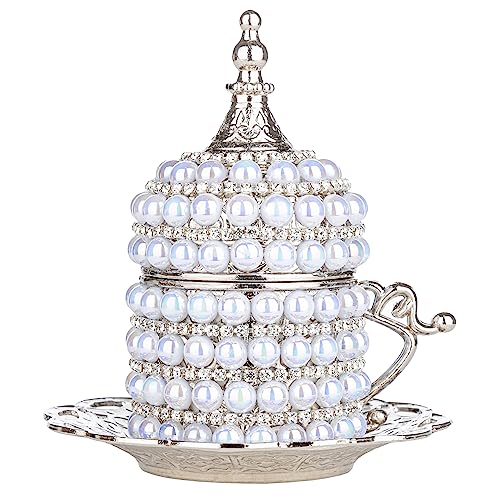 Alisveristime Türkisches Kaffeetassen-Set – authentische türkische, griechisch-arabische Kaffee-Espressotasse mit Untertasse (verbessern Sie jetzt Ihr Kaffee-Erlebnis!) (Perlen-Design) (Silber) von Alisveristime
