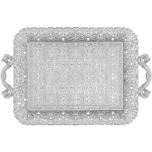 Alisveristime Türkisches Ottomane, authentisches Blumendesign, Zamak-Serviertablett für Kaffee und Tee, 41,9 x 27,9 cm, silberfarben Alisveristime Türkisches Ottomane, authentisches Blumendesign, Zamak-Serviertablett für Kaffee und Tee, 41,9 x 27,9 cm, silberfarben von Alisveristime