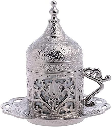 Alisveristime: Silberfarbene Kaffee-Espressotasse (100 ml) mit Untertasse - Zamak und Porzellan - Tulpe, Kuppel - Antik-Optik - Für Zuhause - Alle Gelegenheiten von Alisveristime