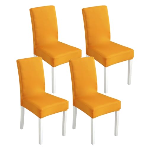 Aliuciku 4er Set Stuhlhussen, Abnehmbare Elastischer Esszimmerstuhlbezug Abwaschbar für Restaurants Hotels Hochzeiten(Orange,4PCS) von Aliuciku