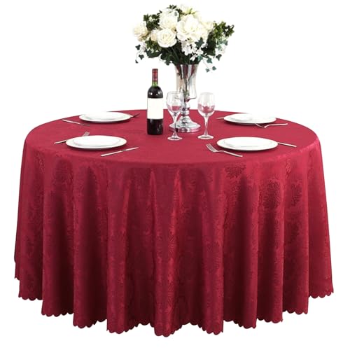 Aliuciku Runde Jacquard-Tischdecke, Klassische Tischdecke mit Blumenmuster für Hotelparty-Dinner Maschinenwaschbar(A-Claret,200cm) von Aliuciku