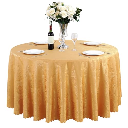 Aliuciku Runde Jacquard-Tischdecke, Klassische Tischdecke mit Blumenmuster für Hotelparty-Dinner Maschinenwaschbar(A-Gold,240cm) von Aliuciku
