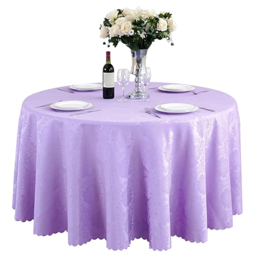 Aliuciku Runde Jacquard-Tischdecke, Klassische Tischdecke mit Blumenmuster für Hotelparty-Dinner Maschinenwaschbar(A-Lightpurple,200cm) von Aliuciku