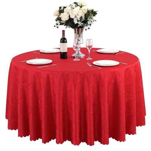 Aliuciku Runde Jacquard-Tischdecke, Klassische Tischdecke mit Blumenmuster für Hotelparty-Dinner Maschinenwaschbar(A-Red,180cm) von Aliuciku