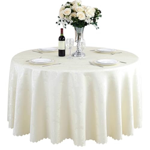 Aliuciku Runde Jacquard-Tischdecke, Klassische Tischdecke mit Blumenmuster für Hotelparty-Dinner Maschinenwaschbar(A-White,240cm) von Aliuciku