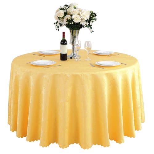 Aliuciku Runde Jacquard-Tischdecke, Klassische Tischdecke mit Blumenmuster für Hotelparty-Dinner Maschinenwaschbar(A-Yellow,220cm) von Aliuciku