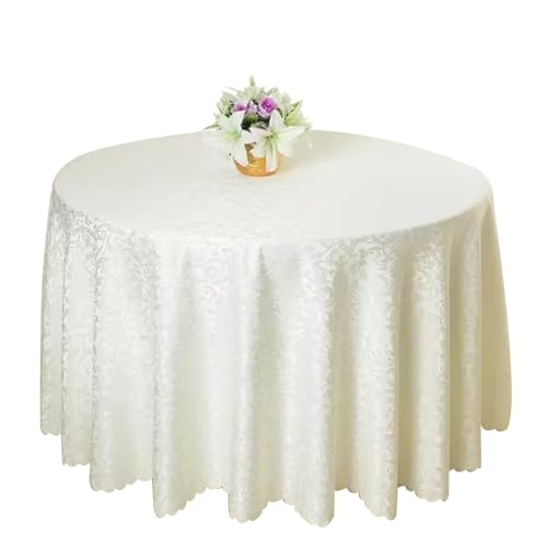 Aliuciku Runde Jacquard-Tischdecke, Klassische Tischdecke mit Blumenmuster für Hotelparty-Dinner Maschinenwaschbar(B-Ivory,240cm) von Aliuciku
