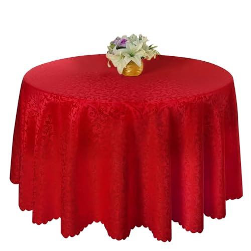 Aliuciku Runde Jacquard-Tischdecke, Klassische Tischdecke mit Blumenmuster für Hotelparty-Dinner Maschinenwaschbar(B-Red,240cm) von Aliuciku