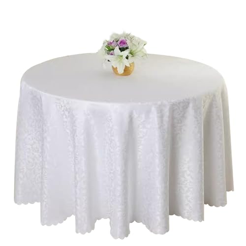 Aliuciku Runde Jacquard-Tischdecke, Klassische Tischdecke mit Blumenmuster für Hotelparty-Dinner Maschinenwaschbar(B-White,240cm) von Aliuciku