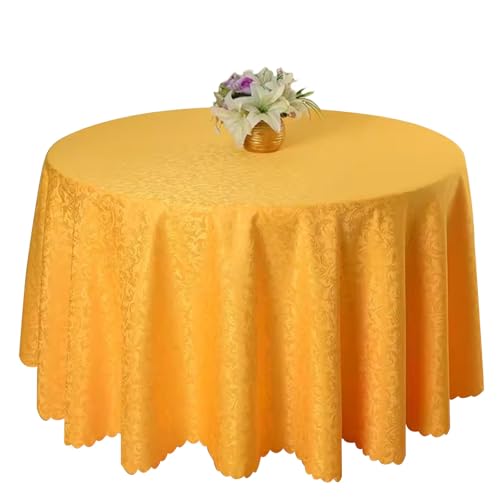 Aliuciku Runde Jacquard-Tischdecke, Klassische Tischdecke mit Blumenmuster für Hotelparty-Dinner Maschinenwaschbar(B-Yellow,240cm) von Aliuciku