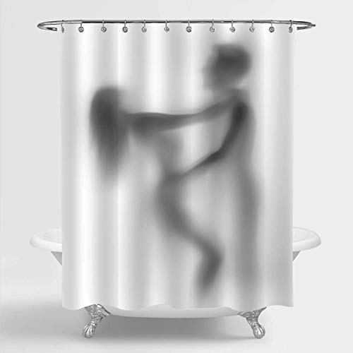 Aliyz Mysterious Shadow Sexy Paar Liebhaber Duschvorhang, Waschbarer Stoff Stoff Romantisches Badezimmer Dekor Set mit Haken, 50 B x 78 L Zoll, Grau von Aliyz