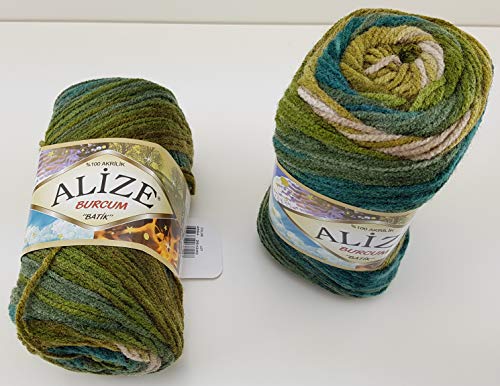 5 x 100 Gramm Alize Burcum Batik Wolle mehrfarbig mit Farbverlauf, 500 Gramm Strickwolle (oliv taupe beige u.a. 4684) von Alize Burcum Batik